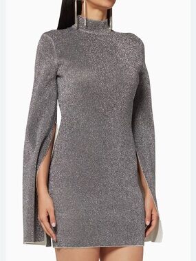 Solace London Silver Glitter, Cape-Sleeve Mini ( not high neck). Size 4.